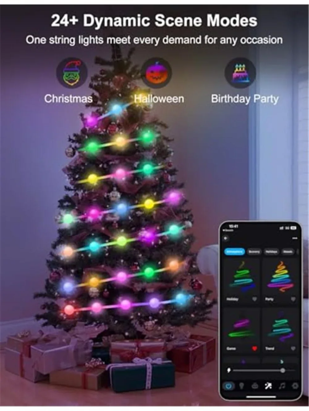 Smart Color Changing Globe String Lights, 33Ft 16 Million Colored Fairy Lights